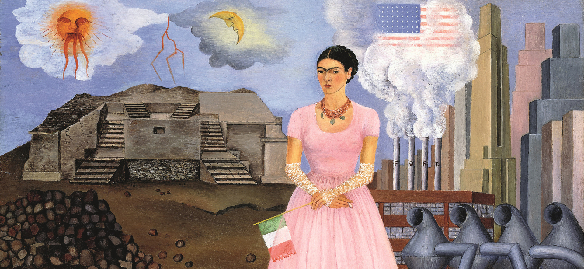 Frida Kahlo, Selbstbildnis auf der Grenze zwischen Mexiko und den USA, 1932, Courtesy Maria and Manuel Reyero Collection, New York, © VG Bild-Kunst, Bonn 2019