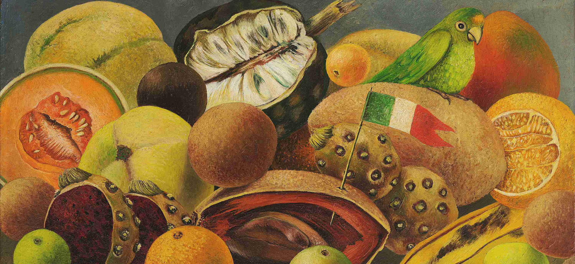 Frida Kahlo, Still Life with Parrot and Flag, 1951 © Private Collection Courtesy Galeria Arvil/VG Bild-Kunst, Bonn 2020