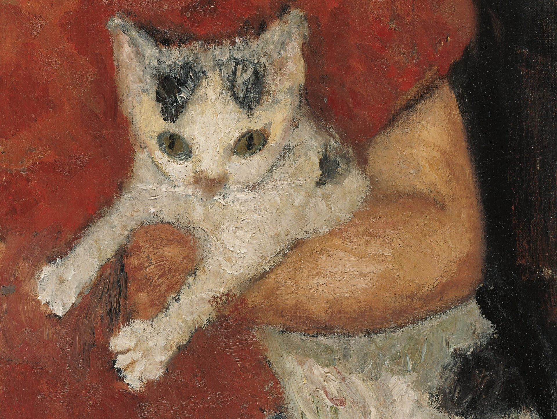 Paula Modersohn-Becker, Katze in einem Kinderarm, um 1903, Öltempera auf Leinwand, 32,5 x 25,6 cm, Kunsthalle Bremen – Der Kunstverein in Bremen © Paula Modersohn-Becker Stiftung, Bremen