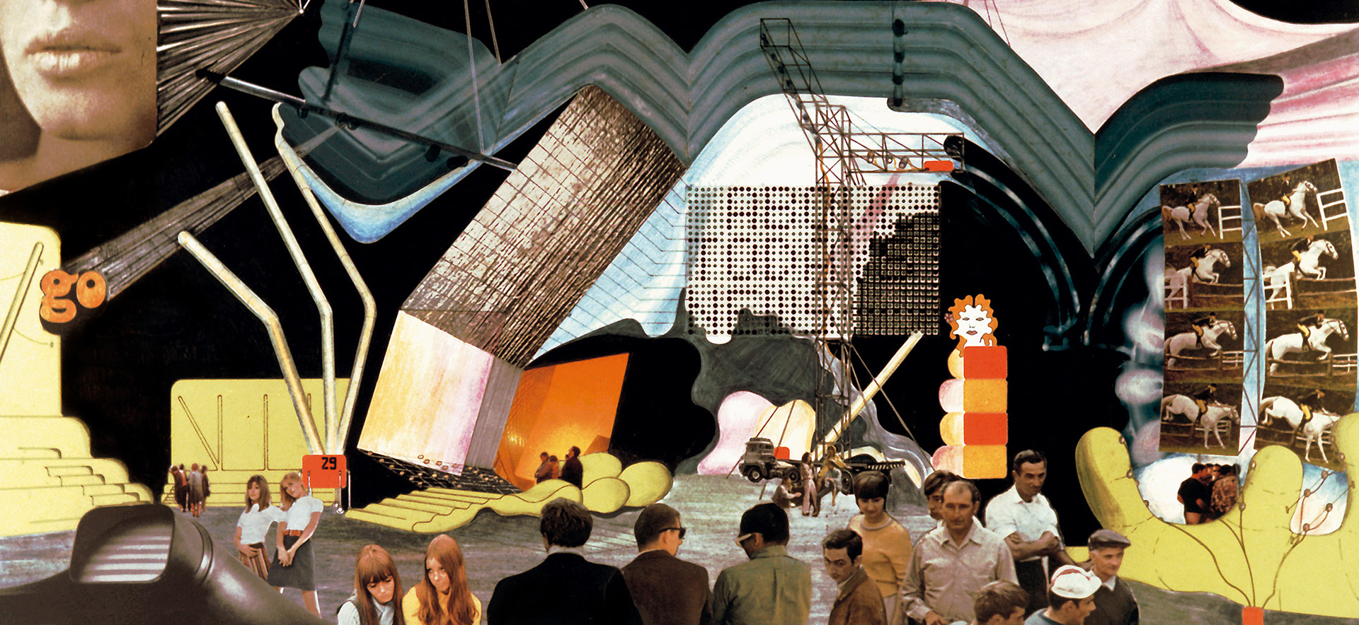 Detail: Peter Cook, Archigram, Instant City, Glamour, 1968-70, © Peter Cook/Archigram 1968, Images supplied by the Archigram Archives 2022 via Shelley Power Literary Agency Ltd.